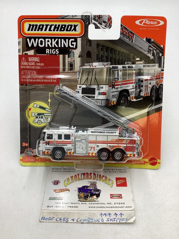 2024 Matchbox Working Rigs Pierce Quantum Aerial Ladder Truck White 168Q Sale