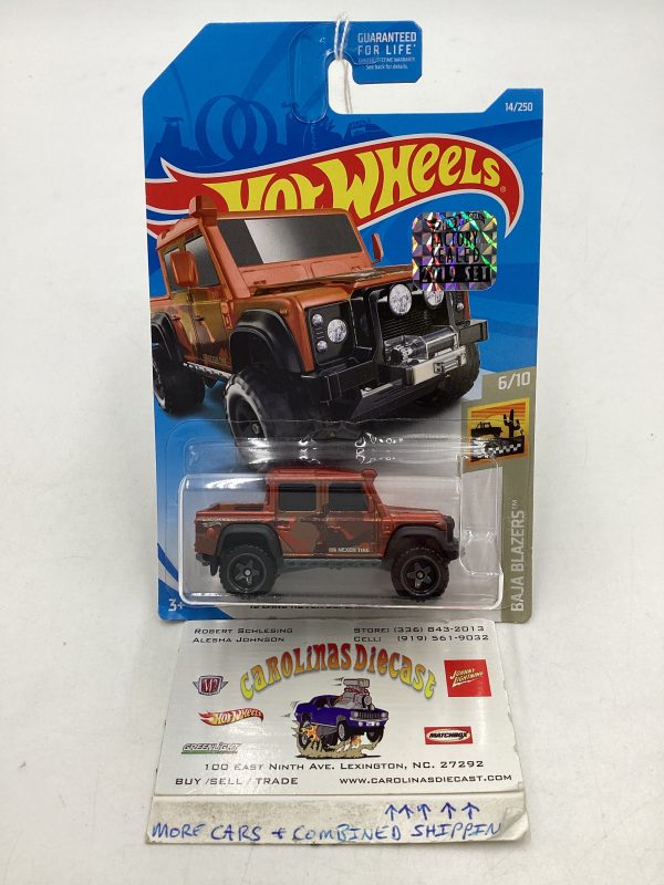 2019 hot wheels #14 ‘15 Land Rover Defender Double Cab Factory Sealed Orange 63G For Sale