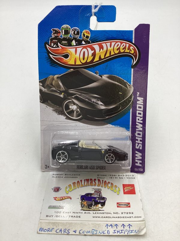 2013 Hot wheels #151 Ferrari 458 Spider Black *Card Not Perfect* SR Fashion