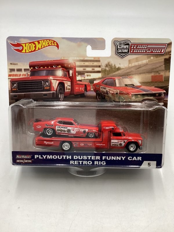 2018 HOT WHEELS TEAM Plymouth Duster Mongoose Funny Car and Retro Rig #5 with Protector Sale