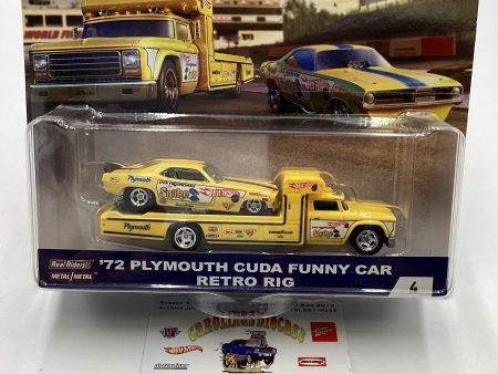 2018 HOT WHEELS Team Transport 72 Plymouth Cuda Snake Funny Car & Retro Rig #4 with protector For Cheap