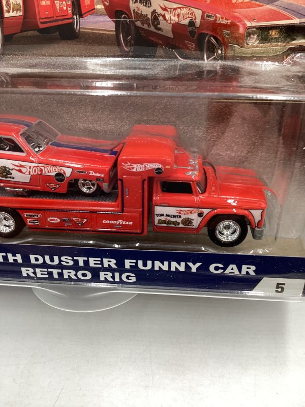 2018 HOT WHEELS TEAM Plymouth Duster Mongoose Funny Car and Retro Rig #5 with Protector Sale