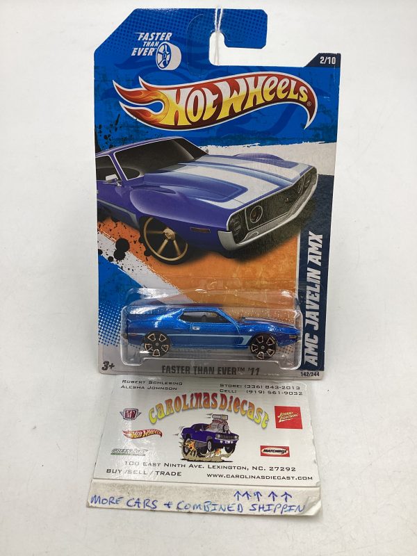 2011 Hot wheels #142 Faster Than Ever AMC Javelin AMX Blue Kmart KDays 236B Fashion