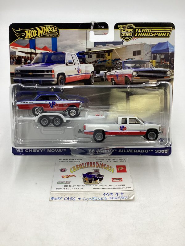 2024 Hot Wheels Team Transport #68 63 Chevy Nova & 88 Chevy Silverado 3500 278I For Cheap