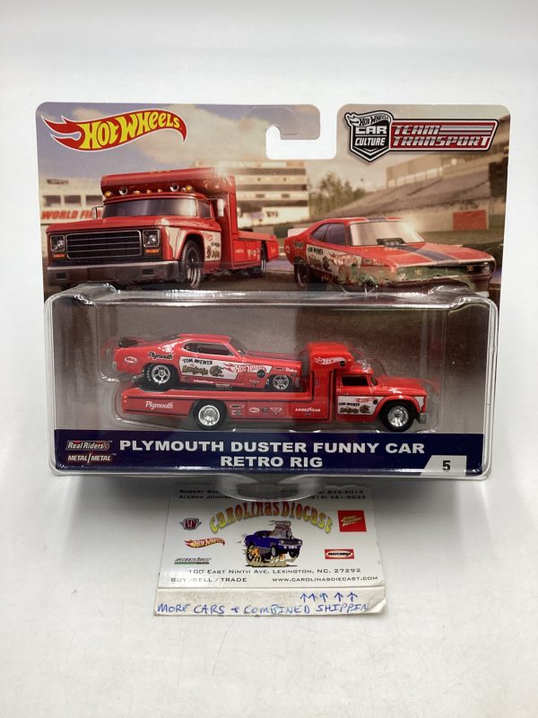 2018 HOT WHEELS TEAM Plymouth Duster Mongoose Funny Car and Retro Rig #5 with Protector Sale