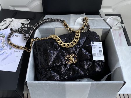 CHANEL 19 sequin Flap Bag black Sale