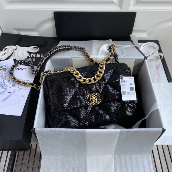 CHANEL 19 sequin Flap Bag black Sale