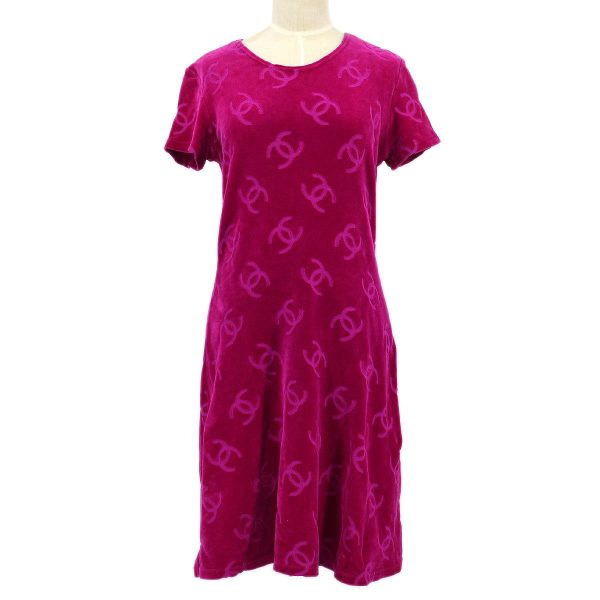 Chanel * Spring 1996 Velvet CC-print T-shirt dress #40 For Discount