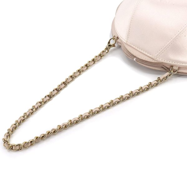 CHANEL Camellia Chain Hand Bag Satin Leather Light Pink Gold Hardware Vintage Sale