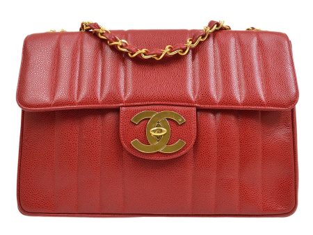 Chanel * 1991-1994 Red Caviar Skin Vertical Classic Flap Jumbo Cheap