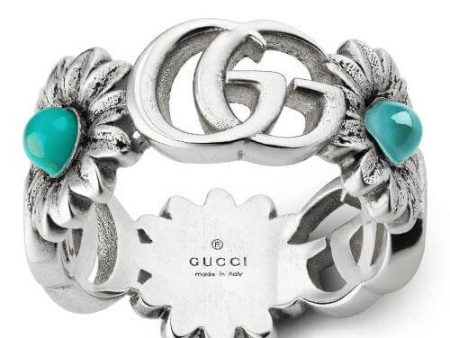 GUCCI GG Marmont Silver & Turquoise Ring YBC527394001015 Supply