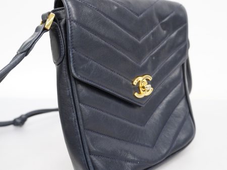 CHANEL   V Stitch Leather Shoulder Bag Navy Online Sale