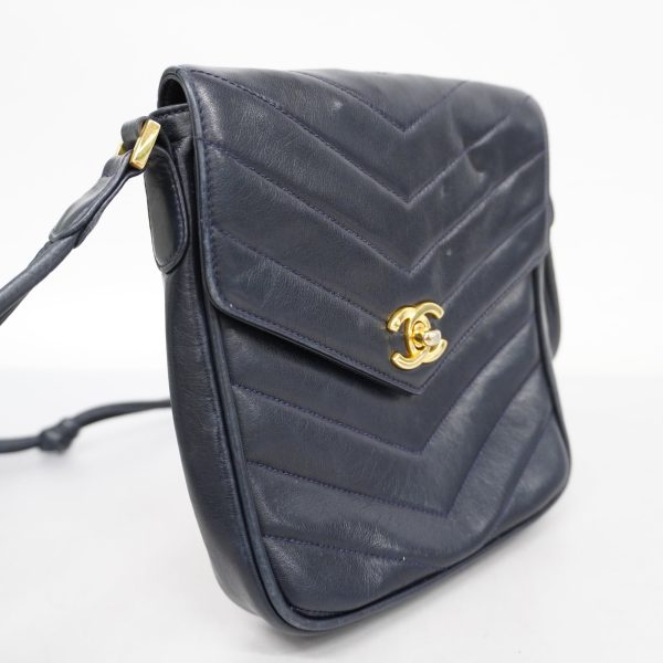 CHANEL   V Stitch Leather Shoulder Bag Navy Online Sale