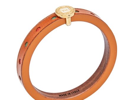 Fendi Wood Leather Multi Color Gold Tone Metal Bangle Bracelet Online Sale