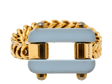 Fendi Pale Blue Resin Charm Chain Link Ring L Online Sale