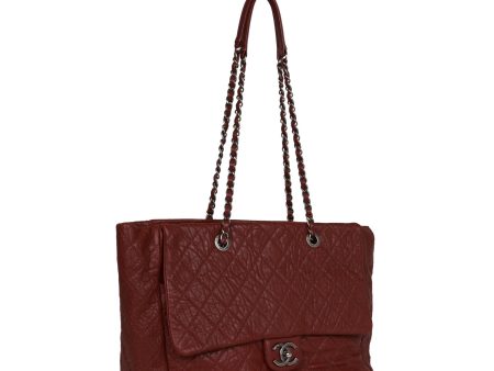 Chanel Large Duo Tote Bag Burgundy Calfskin Ruthenium Hardware Online now