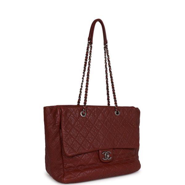 Chanel Large Duo Tote Bag Burgundy Calfskin Ruthenium Hardware Online now