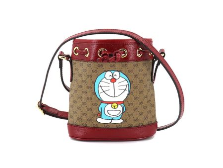 Gucci Doraemon Mini GG Supreme Bucket Bag Shoulder Brown Cherry Red 647801 Discount