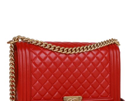 Chanel New Medium Boy Bag Red Lambskin Antique Gold Hardware Supply