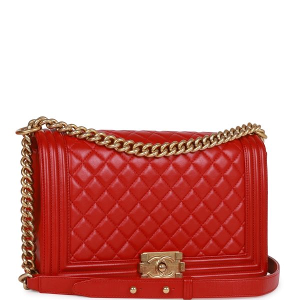 Chanel New Medium Boy Bag Red Lambskin Antique Gold Hardware Supply