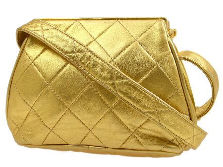 Chanel 1989-1991 Gold Lambskin Quilted Pochette on Sale