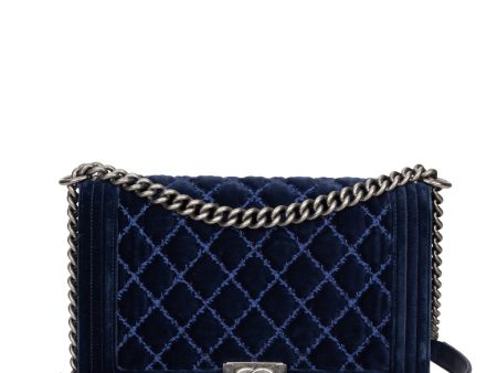 Chanel Large Boy Bag Blue Velvet Ruthenium Hardware Online