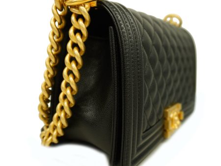 CHANEL   Boy  Chain Shoulder Women s Caviar Leather Shoulder Bag Black Fashion