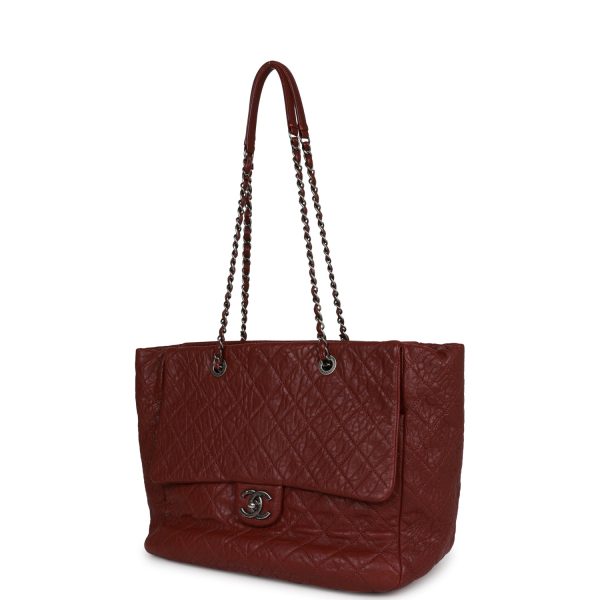 Chanel Large Duo Tote Bag Burgundy Calfskin Ruthenium Hardware Online now