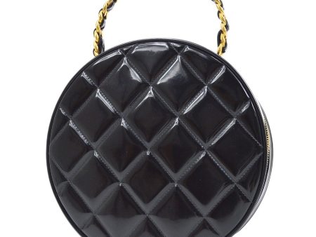 CHANEL * 1994-1996 Round Cosmetic Vanity Chain Hand Bag Black Fashion