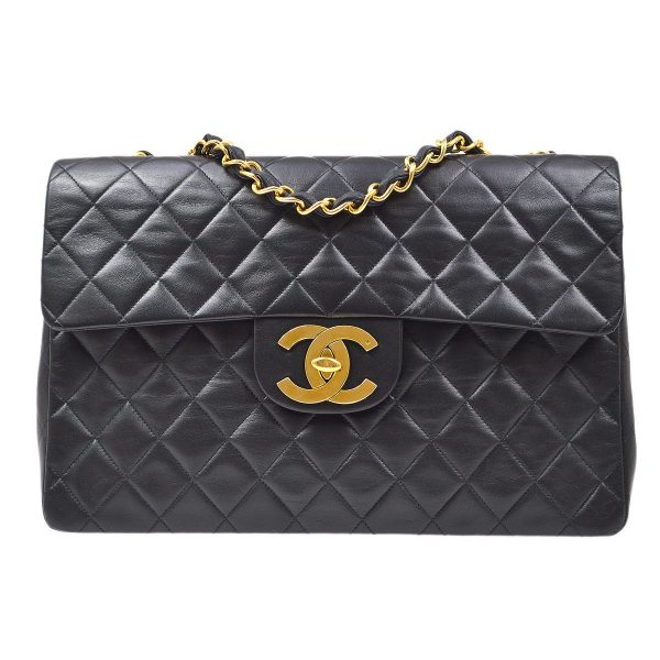 CHANEL 1991-1994 Classic Flap Maxi Black Lambskin Online Hot Sale