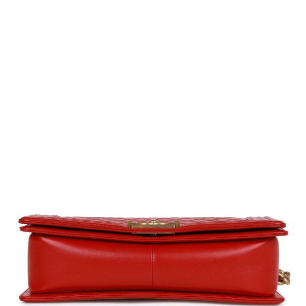 Chanel New Medium Boy Bag Red Lambskin Antique Gold Hardware Supply