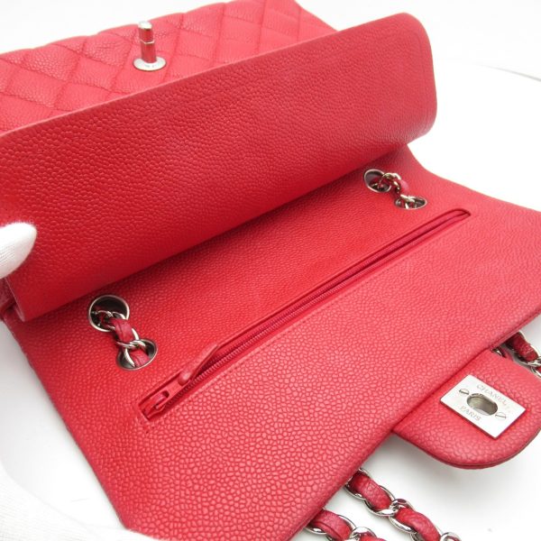 CHANEL Matelasse W Flap Chain Shoulder Bag Red Caviar Skin [Grained Calf] Online Hot Sale