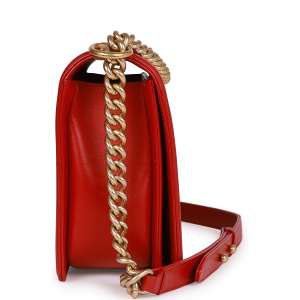 Chanel New Medium Boy Bag Red Lambskin Antique Gold Hardware Supply