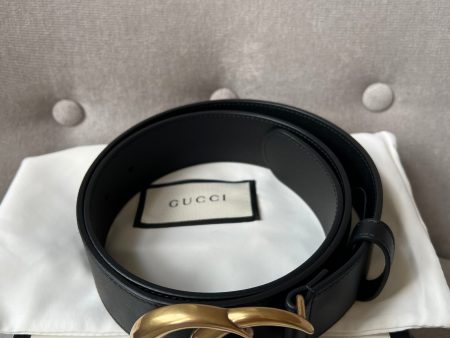 Gucci GG Marmont Black Leather Belt with Gold Buckle (£380) For Sale