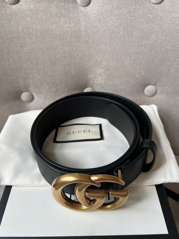 Gucci GG Marmont Black Leather Belt with Gold Buckle (£380) For Sale