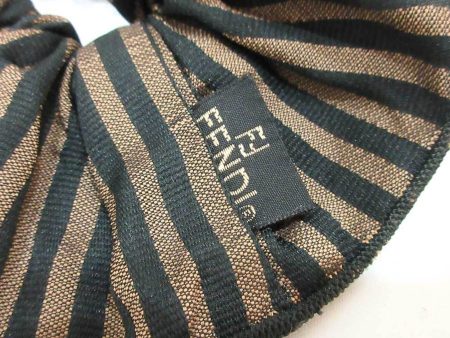 FENDI Accessories Pecan Scrunchie Brown x Black Striped Hair Accessory Rubber Women s Canvas Online Sale