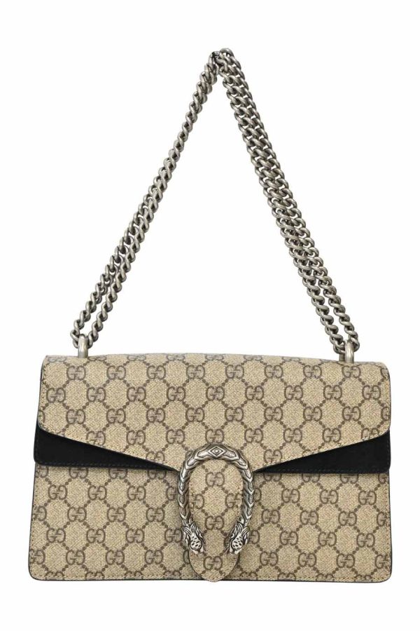 GUCCI Dionysus GG Small Embellished Printed Coated-Canvas and Black Suede Shoulder Bag For Sale