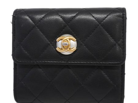 CHANEL Matelasse Tri-fold Wallet Gold Hardware Lambskin Wallet Black For Sale