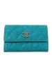 CHANEL Iridescent Turquoise Quilted Flap Card Holder For Discount