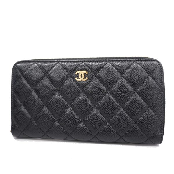 CHANEL  Matelasse Long Wallet Gold Hardware Caviar Leather Black Cheap