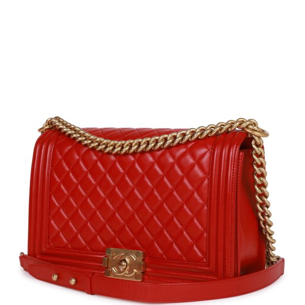 Chanel New Medium Boy Bag Red Lambskin Antique Gold Hardware Supply