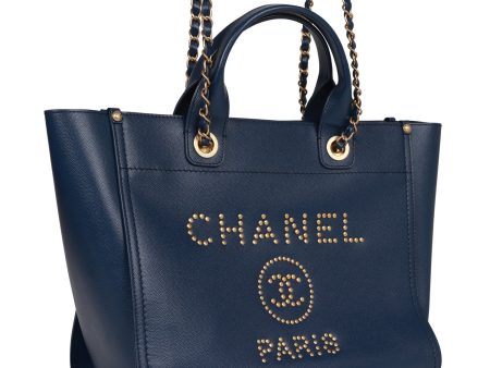 Chanel Small Deauville Shopping Bag Blue Caviar Antique Gold Hardware Sale