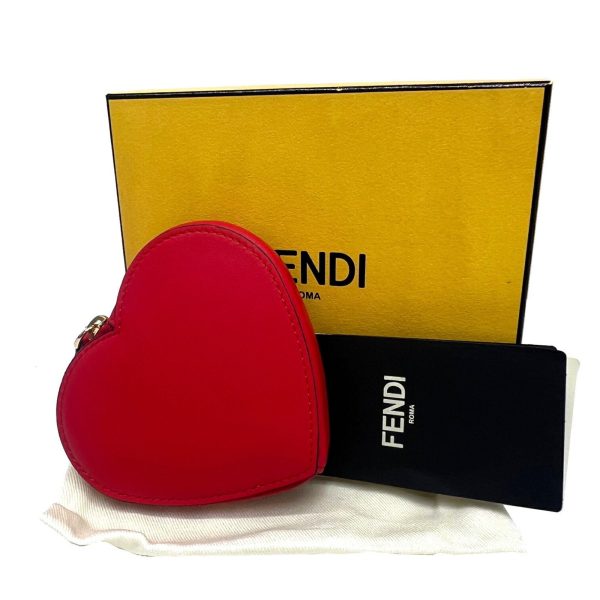 Fendi heart-shaped coin case wallet leather ladies red gold metal fittings 8M0467 new FF logo gift For Discount