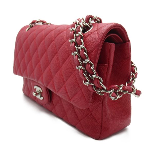 CHANEL Matelasse W Flap Chain Shoulder Bag Red Caviar Skin [Grained Calf] Online Hot Sale