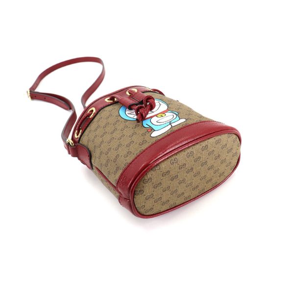 Gucci Doraemon Mini GG Supreme Bucket Bag Shoulder Brown Cherry Red 647801 Discount