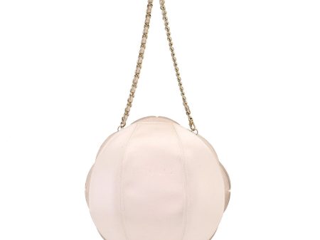 CHANEL Camellia Chain Hand Bag Satin Leather Light Pink Gold Hardware Vintage Sale