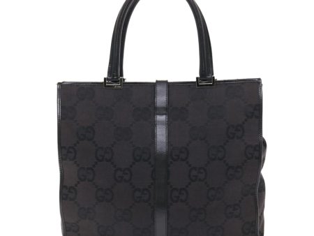 GUCCI GG Canvas Jackie Tote Bag Leather Black Hot on Sale