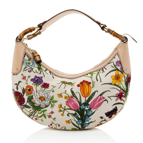 Gucci Flora Bamboo Half Moon Medium Hobo Fashion