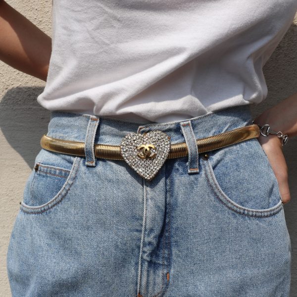 Chanel 1986-1994 Crystal & Gold Heart Belt Online now