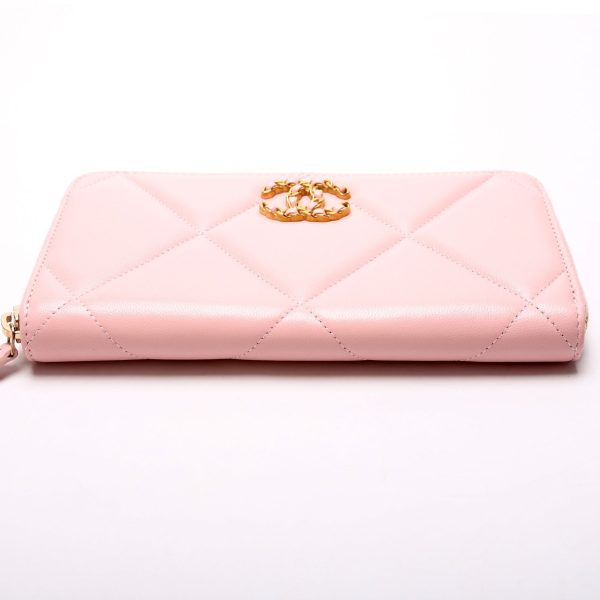 Chanel 19 Quilted Goatskin Long Zip Around Wallet Hot on Sale